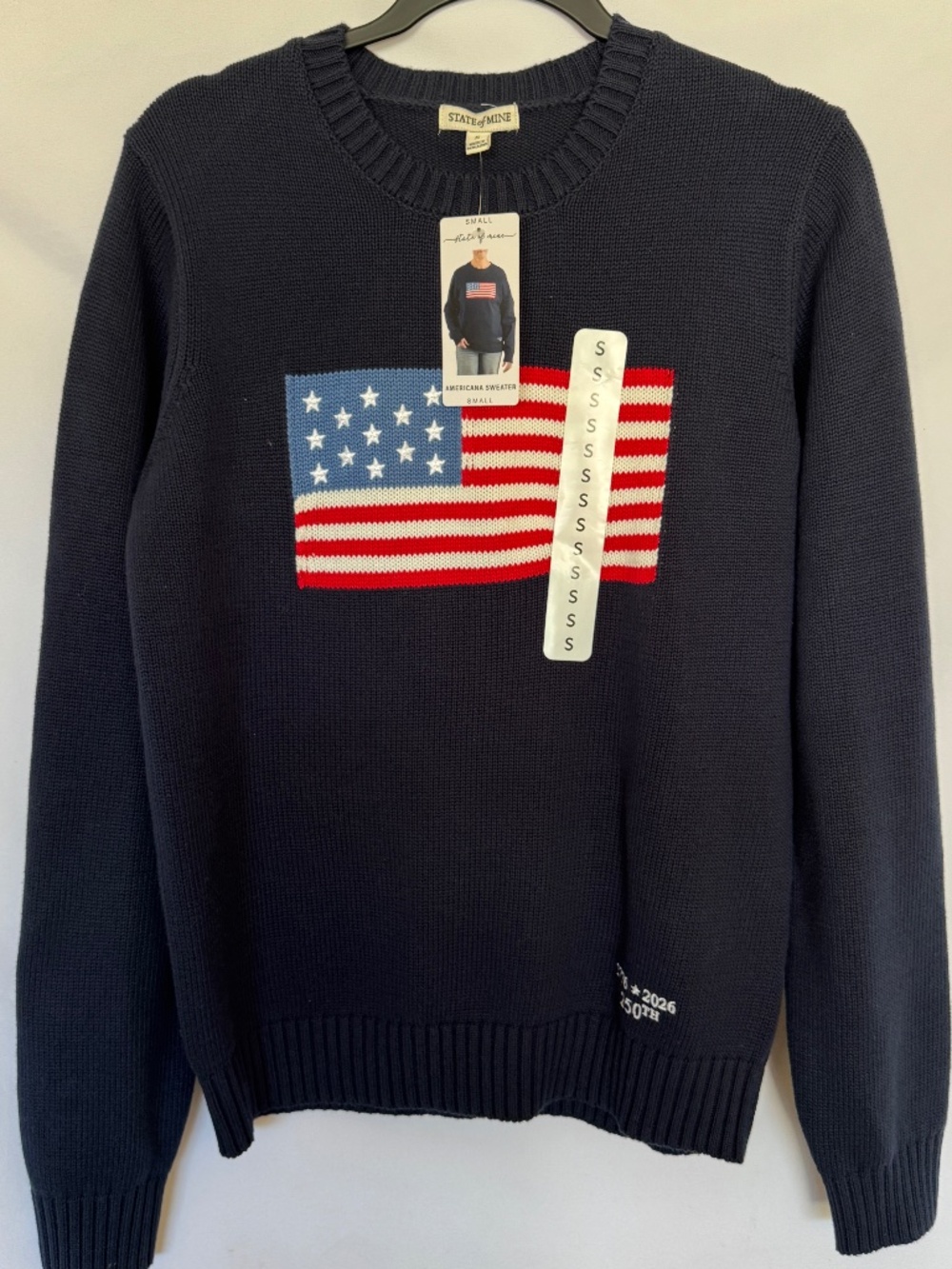 Navy American Flag Crew Neck Sweater Size Small 250th